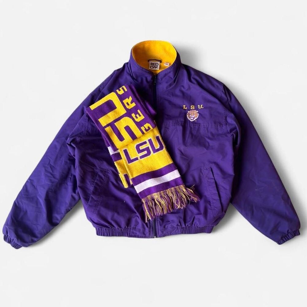 Red Oak LSU Tigers purple windbreaker jacket + scarf LSU tiger logo size M